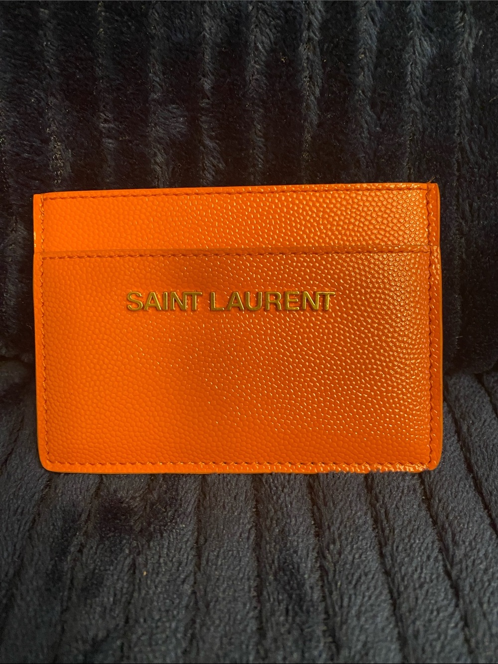 Saint Laurent Bright Orange Leather Card Sleeve with Gold Logo